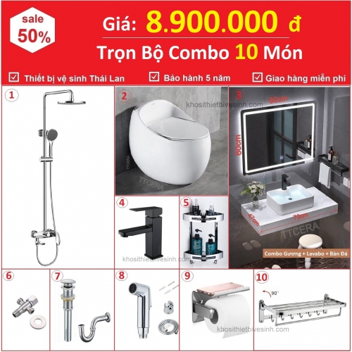 Combo Nhà Vệ Sinh Trọn Bộ 10 Món Cao Cấp 8.9 Triệu CB10BĐ-8900