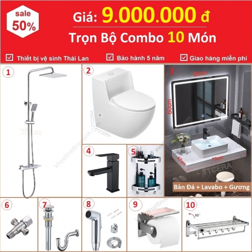 Combo Nhà Vệ Sinh Trọn Bộ 10 Món Cao Cấp 9 Triệu CB10BĐ-9000