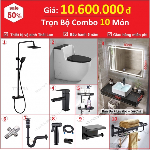 Combo Nhà Vệ Sinh Trọn Bộ 10 Món Màu Đen Cao Cấp 10.6 Triệu CB10BĐ-10600