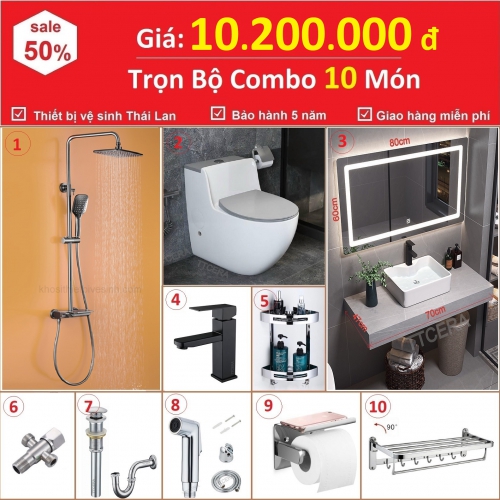 Combo Nhà Vệ Sinh Trọn Bộ 10 Món Màu Xám Cao Cấp 10.2 Triệu CB10BĐ-10200