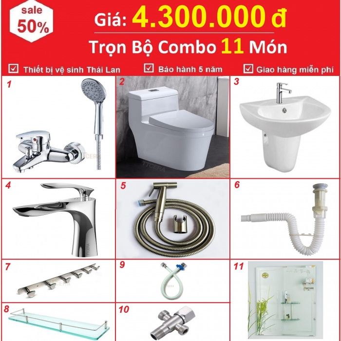 Combo Nhà Vệ Sinh Trọn Bộ 11 Món 4.3 Triệu CB11-43T