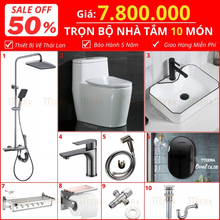 Combo Nhà Vệ Sinh Trọn Bộ 10 Món 7.8 Triệu Cao Cấp CB10-7800T4