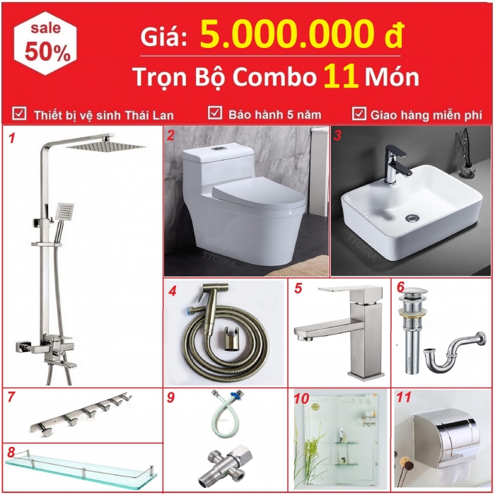 Combo Nhà Vệ Sinh Trọn Bộ 11 Món 5 Triệu CB11B-5000