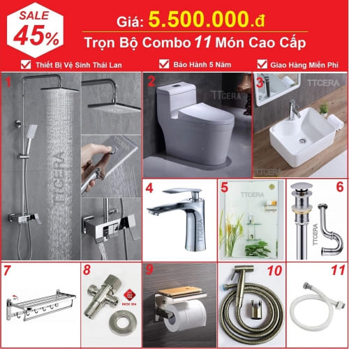 Combo Nhà Vệ Sinh Trọn Bộ 11 Món 5.5 Triệu CB11B-5500