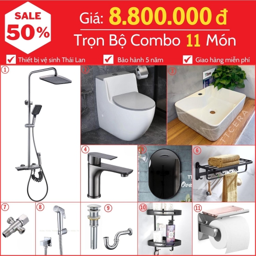 Combo Nhà Vệ Sinh Trọn Bộ 11 Món Cao Cấp 8.8 Triệu CB11-8800