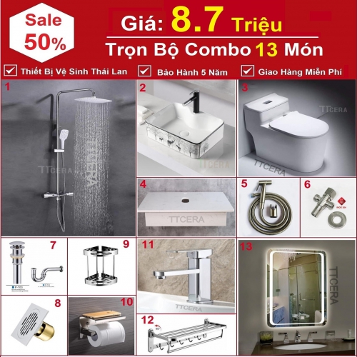 Combo Nhà Vệ Sinh Trọn Bộ 13 Món Cao Cấp 8.7 Triệu CB13-8700