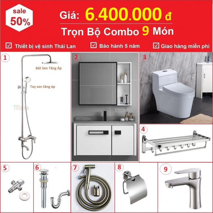 Combo Nhà Vệ Sinh Trọn Bộ 9 Món 6.4 Triệu CBT9-6400