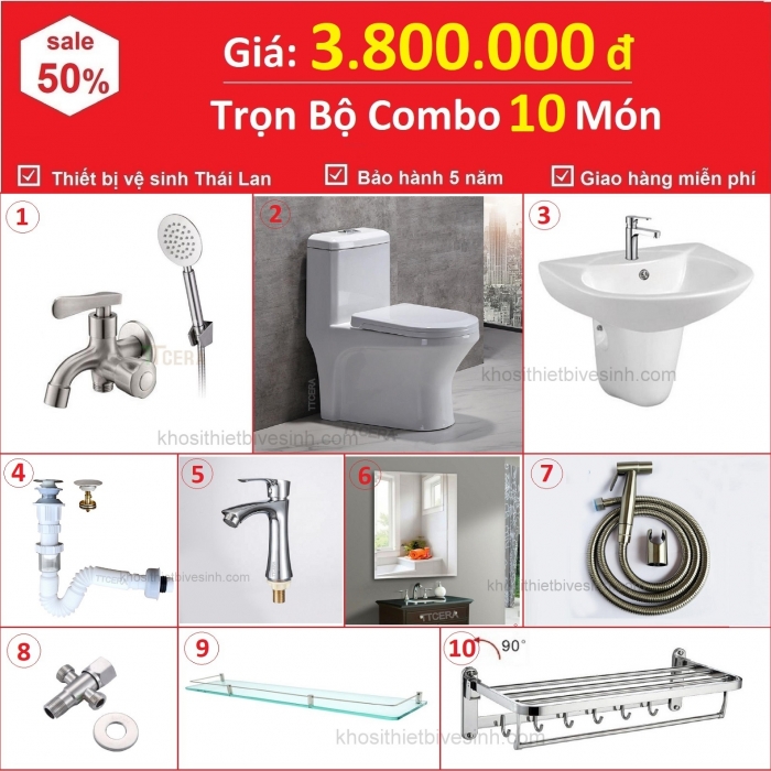 Combo Thiết Bị Vệ Sinh Siêu Tiết Kiệm 11 Món 3.8 Triệu CB10-3800