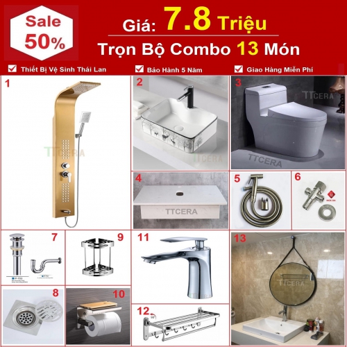 Combo Thiết Bị Vệ Sinh Trọn Bộ 13 Món Cao Cấp 7.8 Triệu CB13-7800