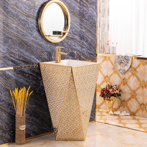 Lavabo Sứ Trụ Đứng Liền Khối Mạ Vàng TTCERA LBT19