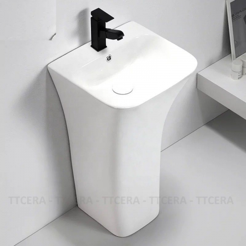 Lavabo Sứ Trụ Đứng Liền Khối Ovan Trắng TTCERA LBT09