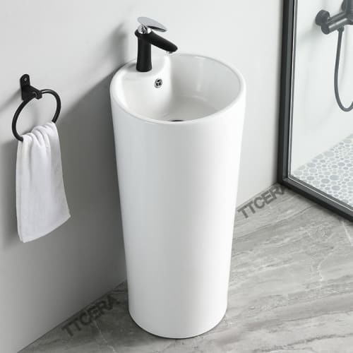 Lavabo Sứ Trụ Đứng Liền Khối Tròn Trắng TTCERA LBT03