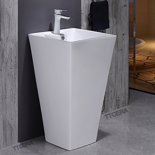 Lavabo Sứ Trụ Đứng Liền Khối Vuông Trắng TTCERA LBT04