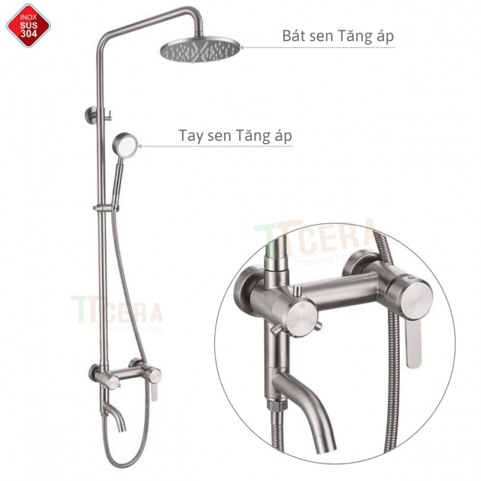 Sen Cây Nóng Lạnh Tròn Lệch Inox 304 Tăng Áp TTCERA SC131