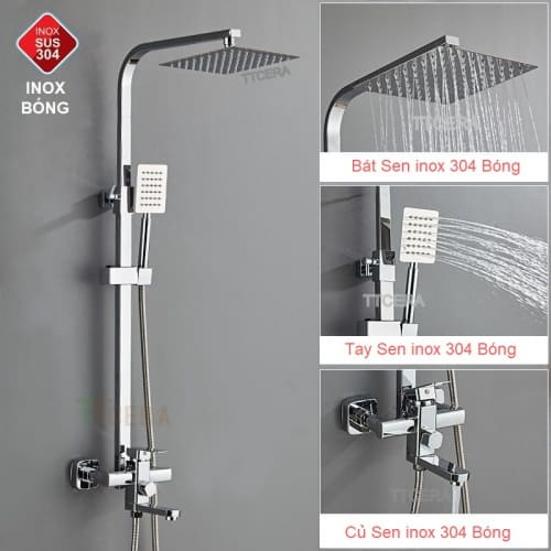 Sen Cây Nóng Lạnh Vuông Inox 304 Bóng TTCERA SC127