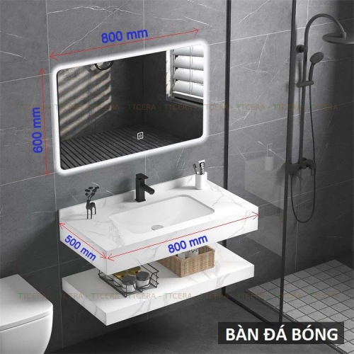 Tủ Lavabo Bàn Đá Bóng Trắng 2 Tầng Chống Trầy TLVBD-21