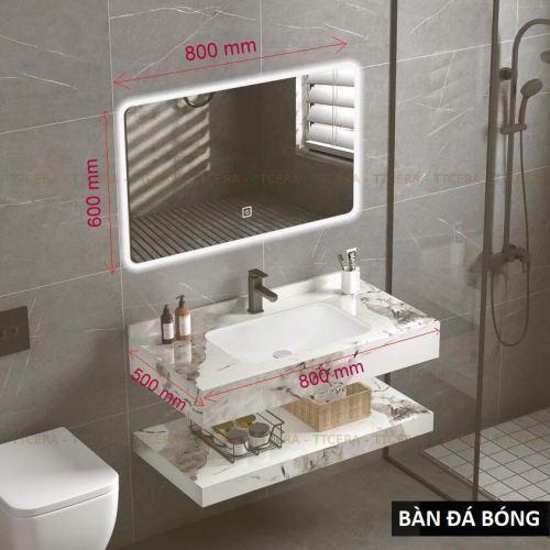 Tủ Lavabo Bàn Đá Bóng Trắng Vân Xám 2 Tầng Chống Trầy TLVBD-24