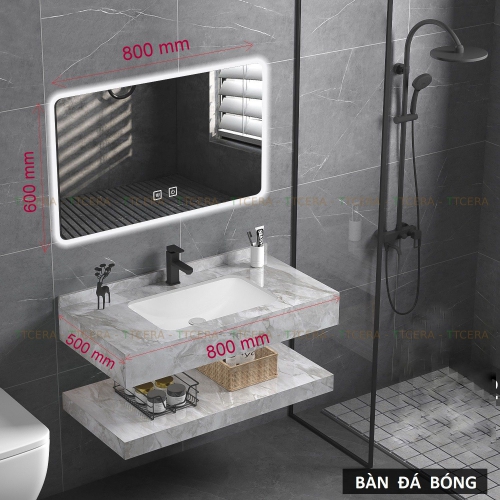 Tủ Lavabo Bàn Đá Bóng Xám 2 Tầng Chống Trầy TLVBD-25