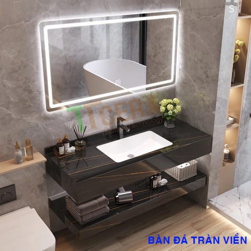 Tủ Lavabo Bàn Đá Đen Vân 2 Tầng Chống Trầy Tràn Viền TLVBD-43