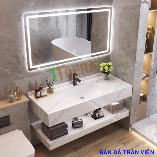 Tủ Lavabo Bàn Đá Trắng Vân Mây 2 Tầng Chống Trầy Tràn Viền TLVBD-42