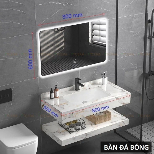 Tủ Lavabo Bàn Đá Trắng Bóng Vân Xám Vàng  2 Tầng Chống Trầy TLVBD-22