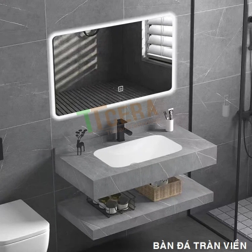 Tủ Lavabo Bàn Đá Xám Vân 2 Tầng Chống Trầy Tràn Viền TLVBD-44