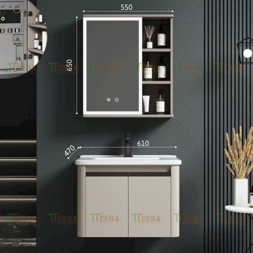 Tủ Lavabo Nhôm Có Gương Led Cao Cấp TTCERA TLVB122-6047