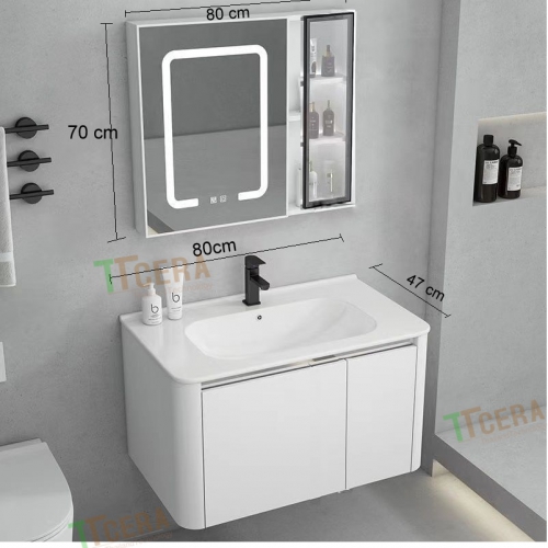 Tủ Lavabo Nhựa PVC Đặc Có Led Màu Trắng TTCERA TLVB104