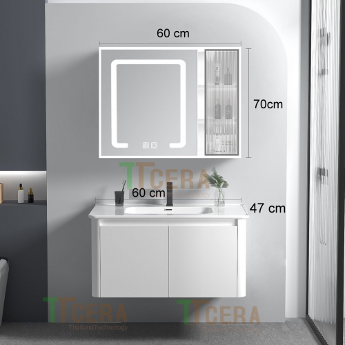 Tủ Lavabo Nhựa PVC Đặc Có Led Màu Trắng TTCERA TLVB105