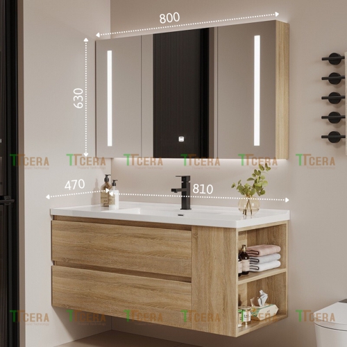 Tủ Lavabo Nhựa PVC Đặc Vân Gỗ TTCERA TLVB131-8047