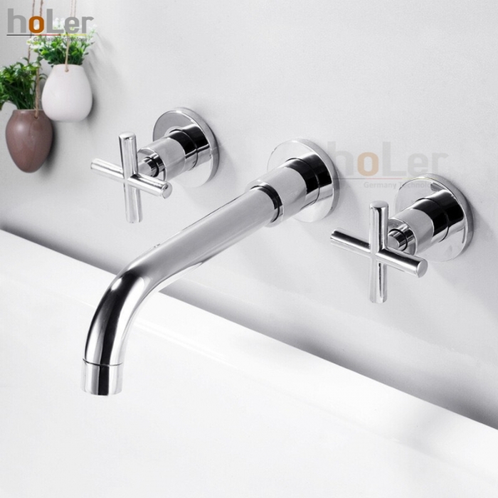 Vòi Lavabo Âm Tường Đồng Thau Mạ Crome HoLer HL-LBA608