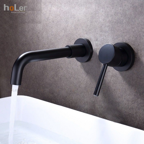 Vòi Lavabo Âm Tường Đồng Thau Sơn Tĩnh Điện Đen HoLer HL-LBA603