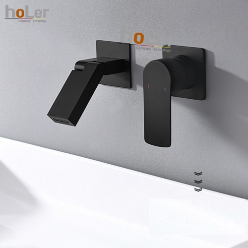 Vòi Lavabo Âm Tường Đồng Thau Sơn Tĩnh Điện Đen HoLer HL-LBA607