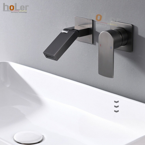 Vòi Lavabo Âm Tường Đồng Thau Sơn Tĩnh Điện Xám HoLer HL-LBA606