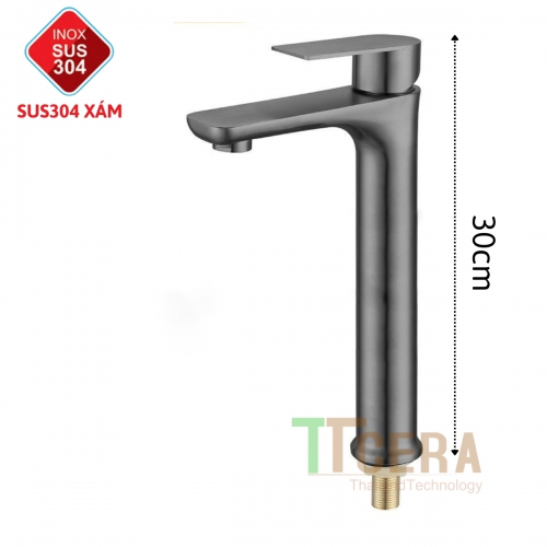 Vòi Lavabo Lạnh cao 30cm Inox Sơn Tĩnh Điện Xám TTCERA LB278