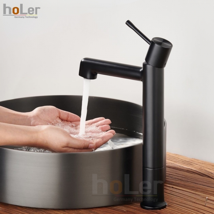 Vòi Lavabo Lạnh Đồng Sơn Tĩnh Điện Đen Holer HL-LB6108