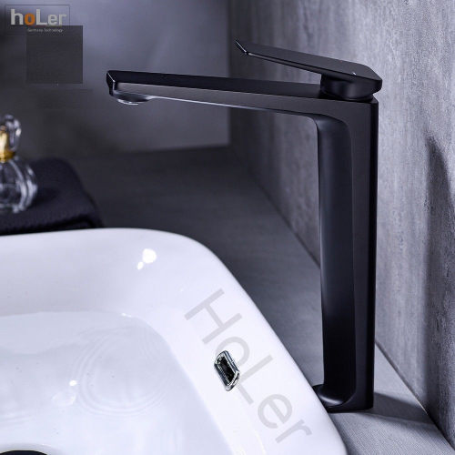 Vòi Lavabo Lạnh Đồng Sơn Tĩnh Điện Đen Cao 30cm Holer HL-LB636