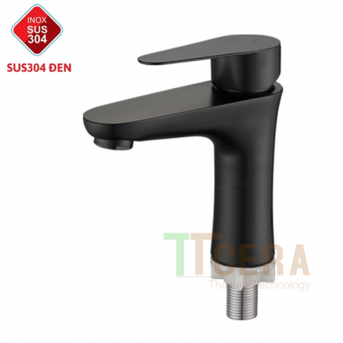 Vòi Lavabo Lạnh Inox Sơn Tĩnh Điện Đen Cao 20cm TTCERA LB272