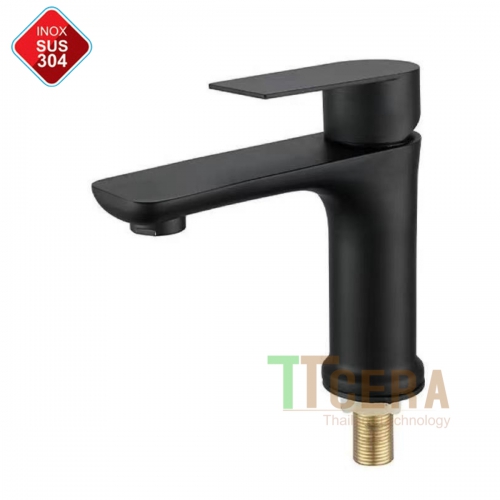 Vòi Lavabo Lạnh Inox Sơn Tĩnh Điện Đen Cao 20cm TTCERA LB276