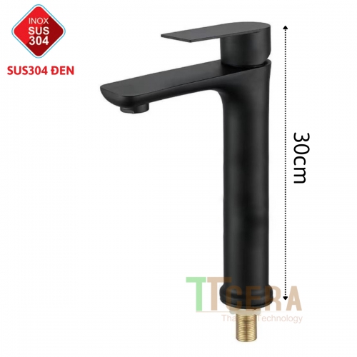 Vòi Lavabo Lạnh Inox Sơn Tĩnh Điện Đen Cao 30cm TTCERA LB279