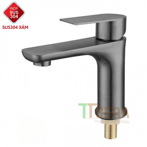 Vòi Lavabo Lạnh Inox Sơn Tĩnh Điện Xám TTCERA LB274