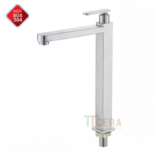 Vòi Lavabo lạnh vuông inox 304 cao 30cm TTCERA LB614