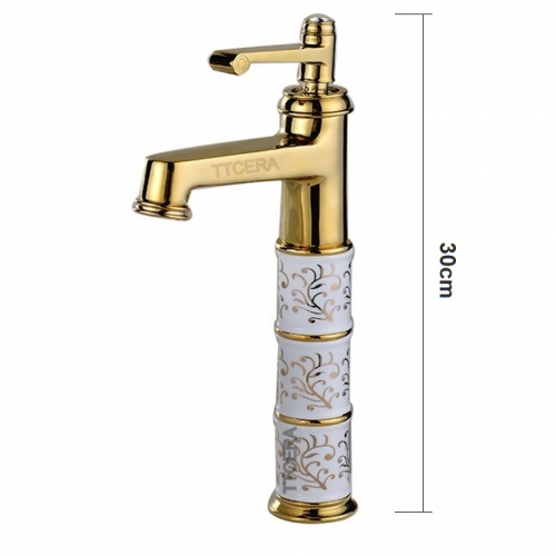 Vòi Lavabo Mạ Vàng Hoa Văn Nghệ Thuật Cao 30cm TTCERA LB242