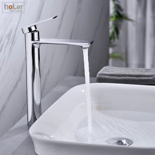 Vòi Lavabo Nóng Lạnh cao 30cm INOX 304 Bóng Holer HL-LB617