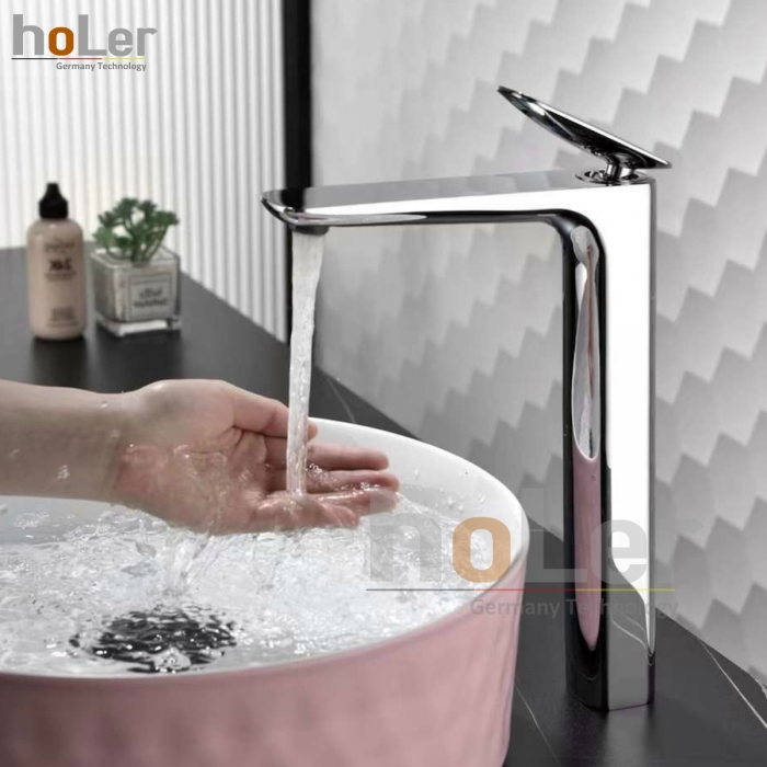 Vòi Lavabo Nóng Lạnh Đồng mạ Crome Cao 30cm Holer HL-LB6105