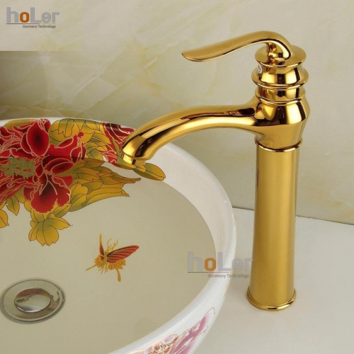 Vòi Lavabo Nóng Lạnh Đồng Mạ Vàng 30cm Holer HL-LB689