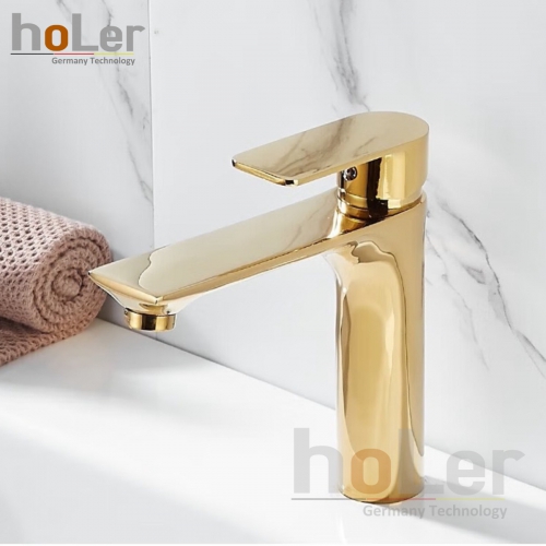 Vòi Lavabo Nóng Lạnh Đồng Mạ Vàng Holer HL-LB608