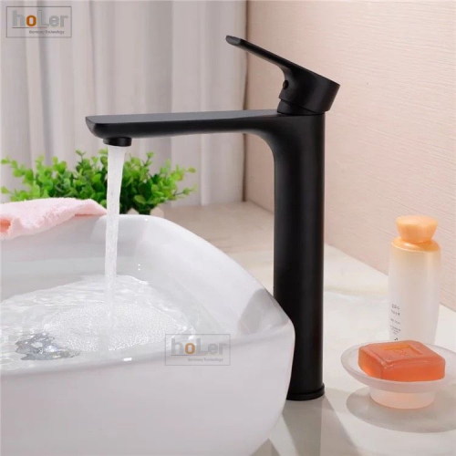 Vòi Lavabo Nóng Lạnh Đồng Sơn Tĩnh Điện Đen Cao 30cm Holer HL-LB618