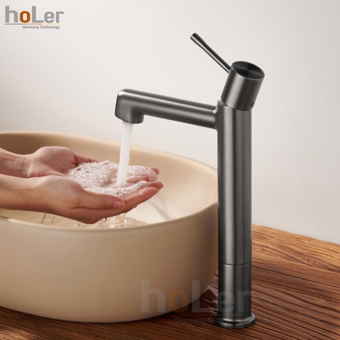 Vòi Lavabo Nóng Lạnh Đồng Sơn Tĩnh Điện Xám Holer HL-LB6107