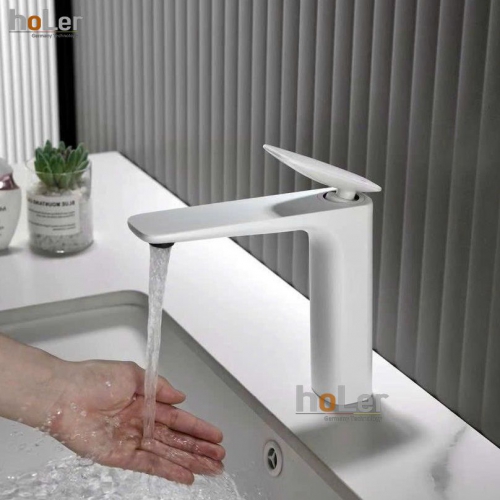 Vòi Lavabo Nóng Lạnh Đồng Thau Sơn Tĩnh Điện Trắng Holer HL-LB699